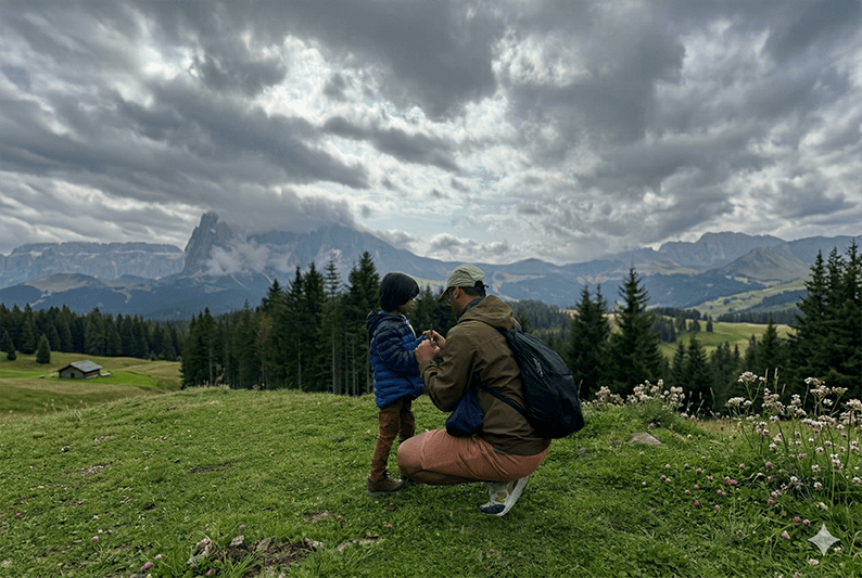 Child engaged quietly outdoors
