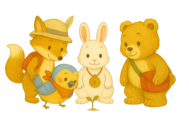 Four Little Trail Friends gathered around a sprout